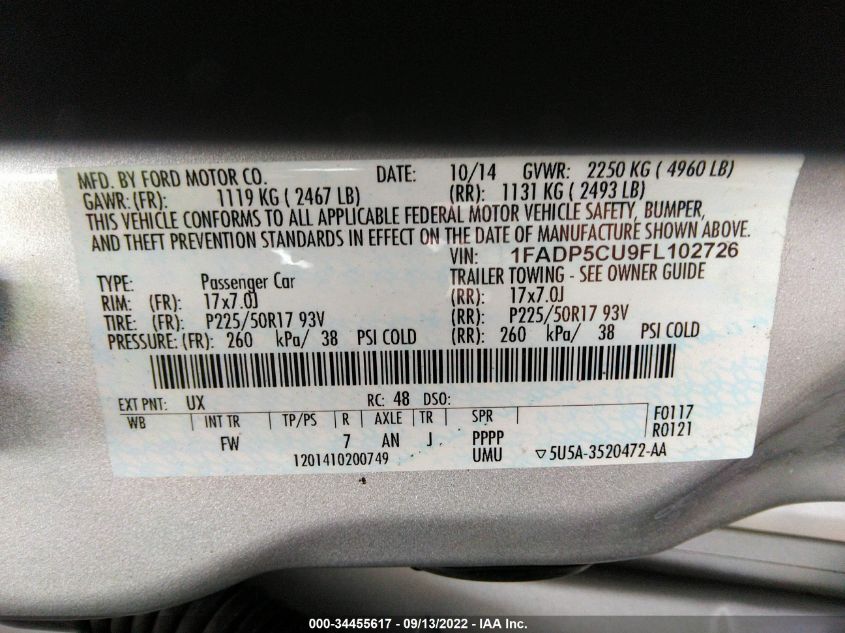 2015 FORD C-MAX ENERGI SEL 1FADP5CU9FL102726