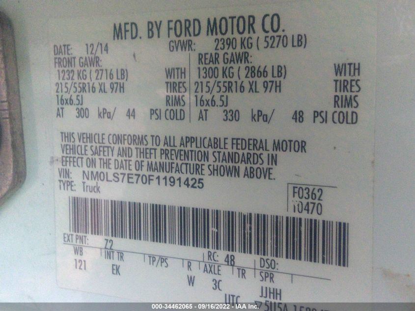 2015 FORD TRANSIT CONNECT XL NM0LS7E70F1191425