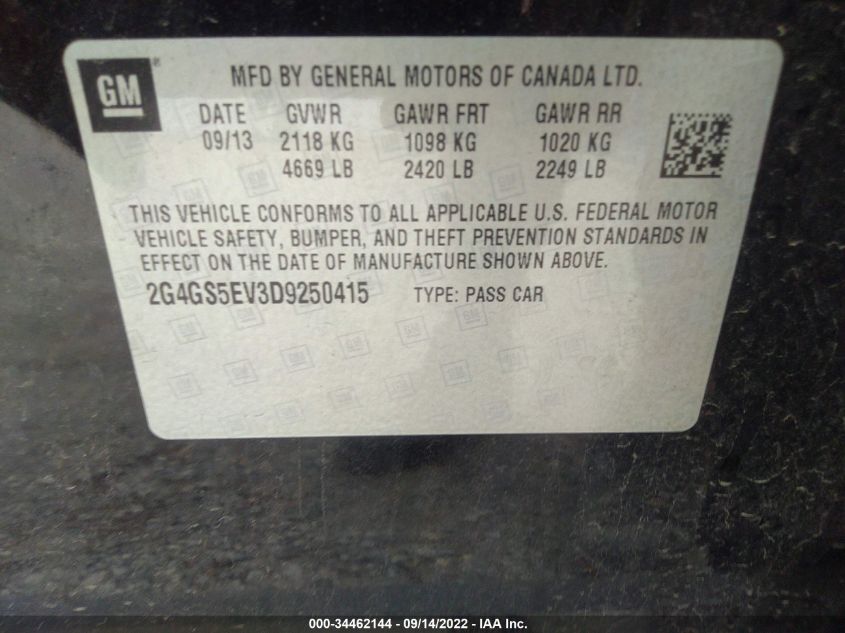 2013 BUICK REGAL TURBO PREMIUM 1 2G4GS5EV3D9250415