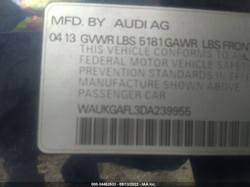 2013 AUDI S4 PRESTIGE WAUKGAFL3DA239955