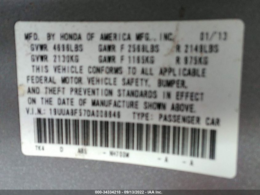 2013 ACURA TL TECH 19UUA8F57DA008646