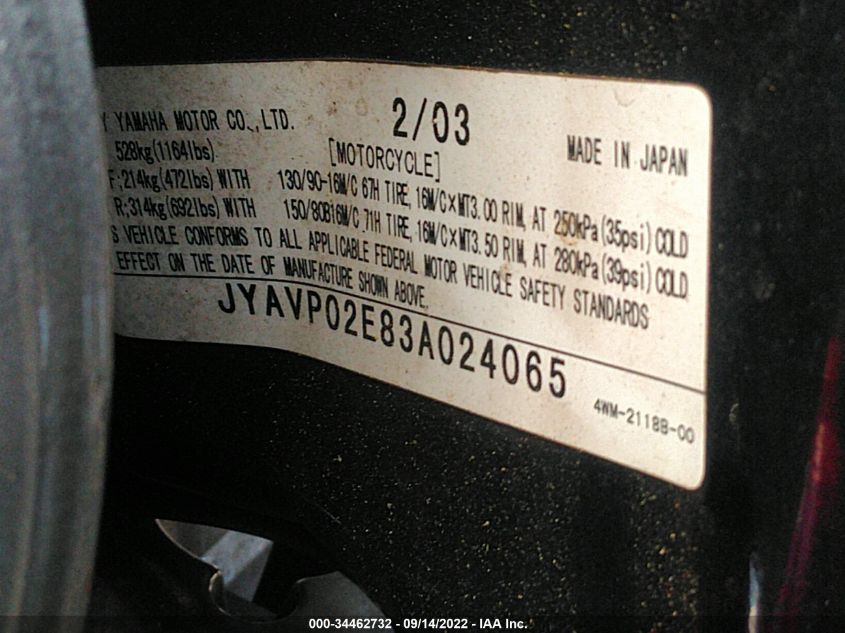 2003 YAMAHA XV1600 AS JYAVP02E83A024065