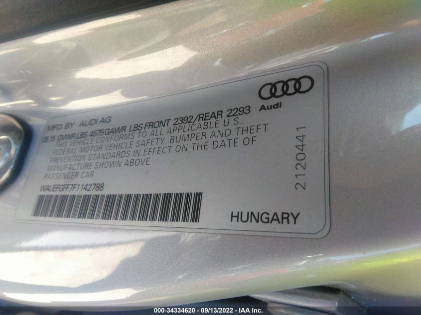2015 AUDI A3 2.0T PREMIUM PLUS WAUEFGFF7F1142788