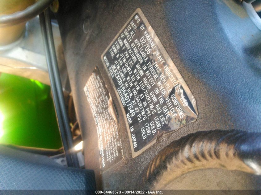 2006 KAWASAKI ZX1000 D6F JKAZXCD166A017549