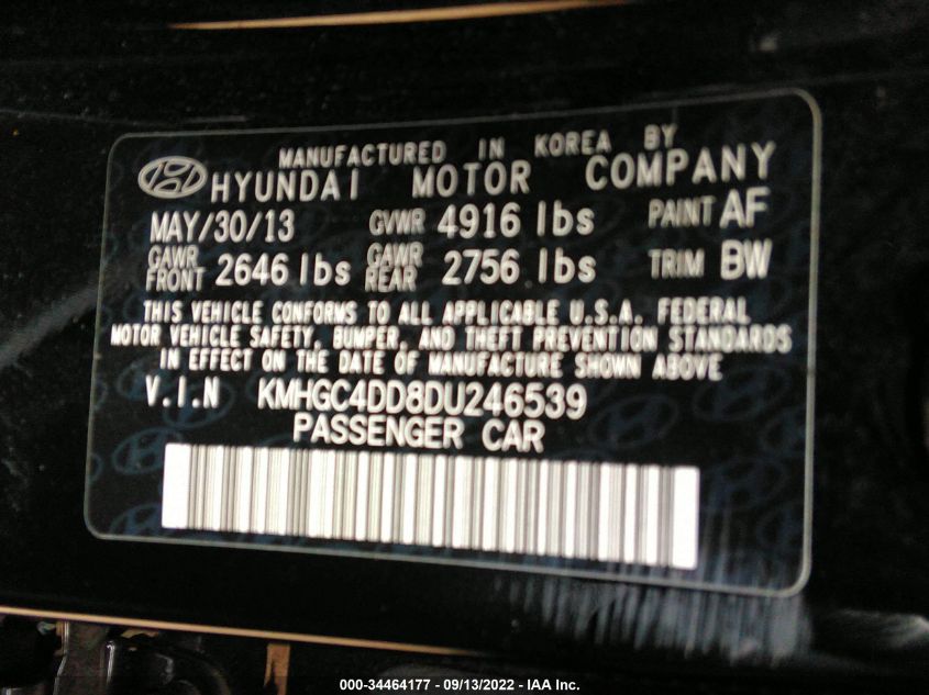 2013 HYUNDAI GENESIS 3.8L KMHGC4DD8DU246539