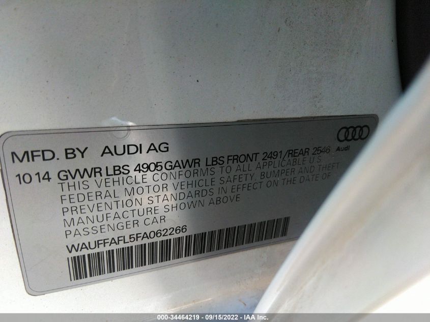 2015 AUDI A4 PREMIUM PLUS WAUFFAFL5FA062266