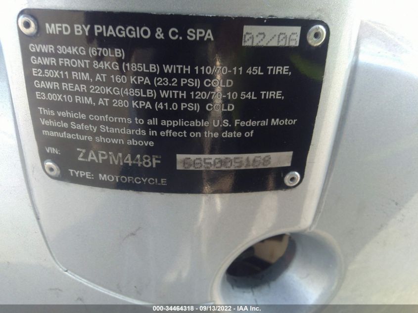 2006 VESPA LX 150 ZAPM448F665005168