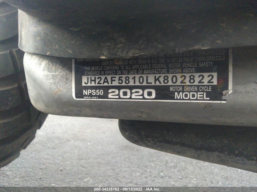 2020 HONDA NPS50 JH2AF5810LK802822