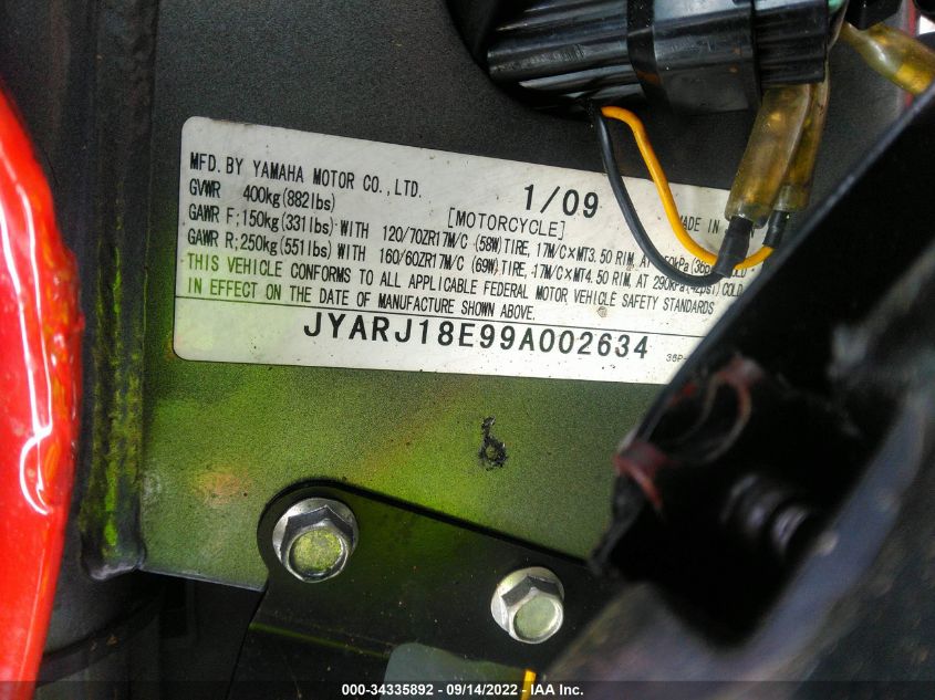 2009 YAMAHA FZ6 R JYARJ18E99A002634