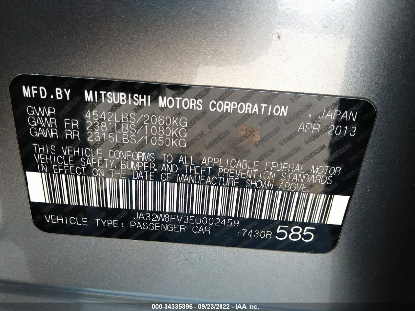 2014 MITSUBISHI LANCER EVOLUTION GSR JA32W8FV3EU002459