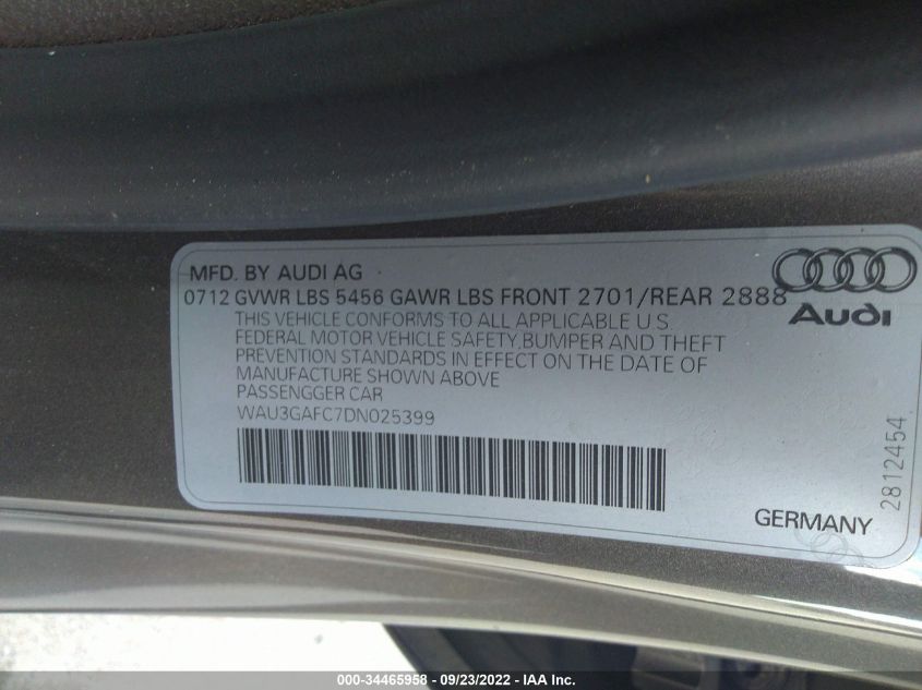 2013 AUDI A7 3.0 PRESTIGE WAU3GAFC7DN025399