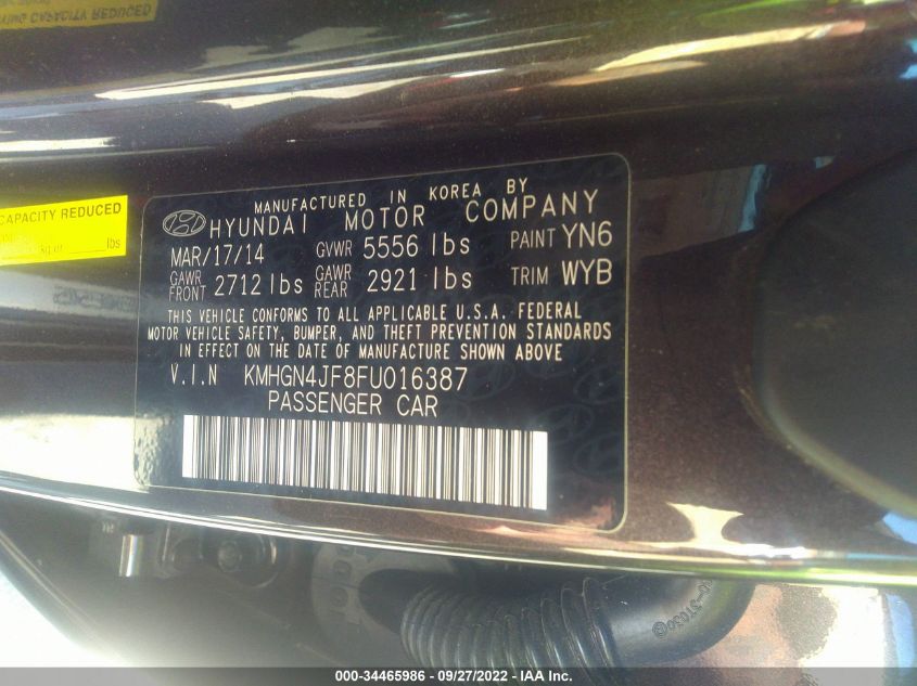 2015 HYUNDAI GENESIS 5.0L KMHGN4JF8FU016387