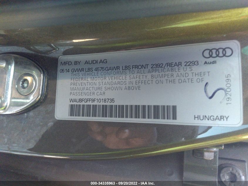 2015 AUDI S3/A3 2.0T PREMIUM WAUBFGFF9F1018735