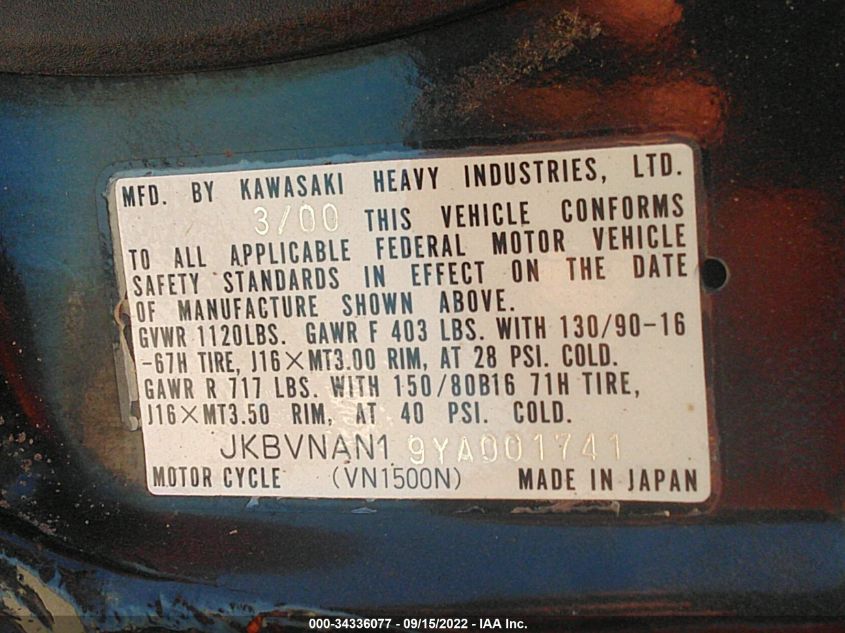 2000 KAWASAKI VN1500 N1 JKBVNAN19YA001741