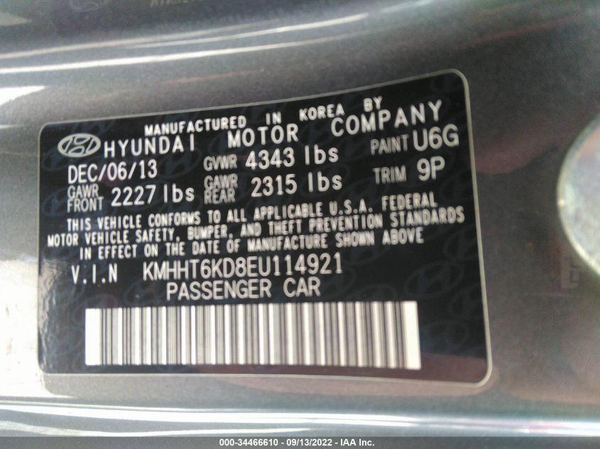 2014 HYUNDAI GENESIS COUPE 2.0T PREMIUM KMHHT6KD8EU114921