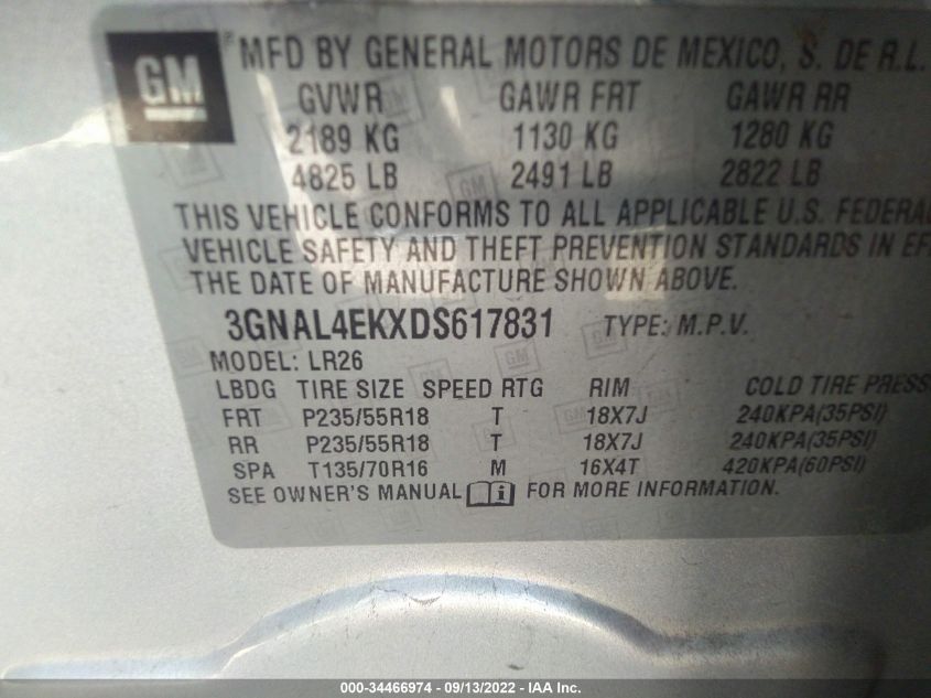2013 CHEVROLET CAPTIVA SPORT LTZ - 3GNAL4EKXDS617831
