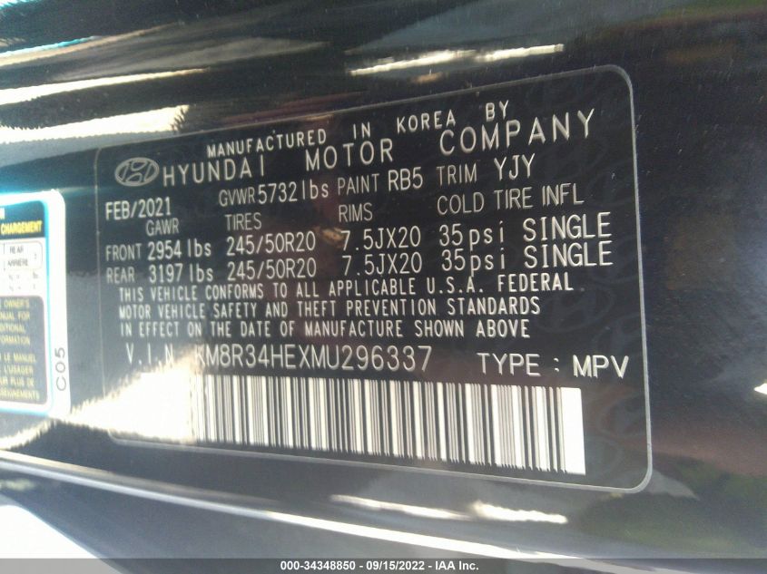 2021 HYUNDAI PALISADE SEL KM8R34HEXMU296337