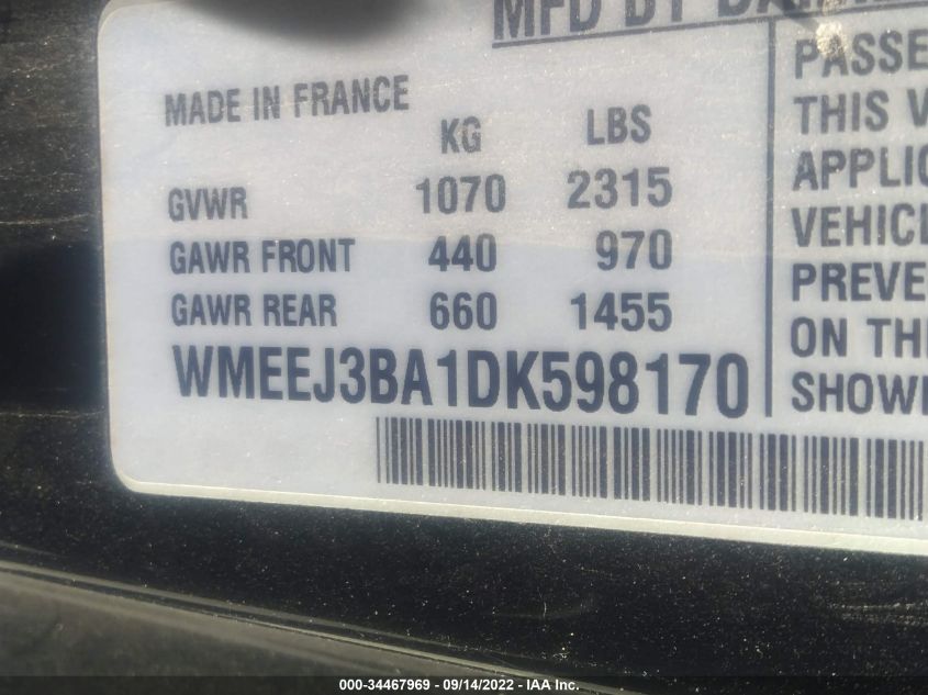 2013 SMART FORTWO PURE/PASSION WMEEJ3BA1DK598170