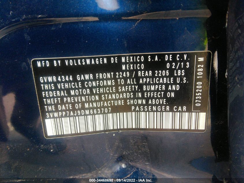 2013 VOLKSWAGEN JETTA SPORTWAGEN S 3VWPP7AJ9DM663707