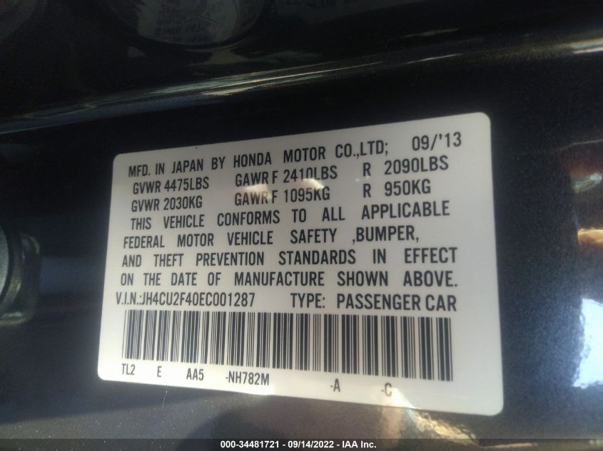 2014 ACURA TSX JH4CU2F40EC001287