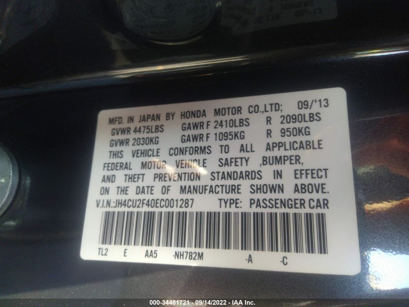 2014 ACURA TSX JH4CU2F40EC001287