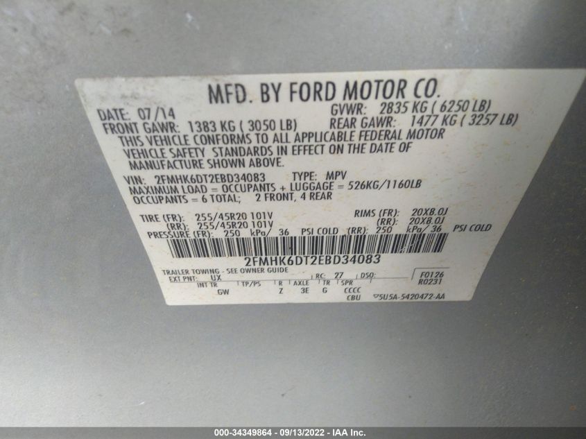 2014 FORD FLEX LIMITED W/ECOBOOST 2FMHK6DT2EBD34083
