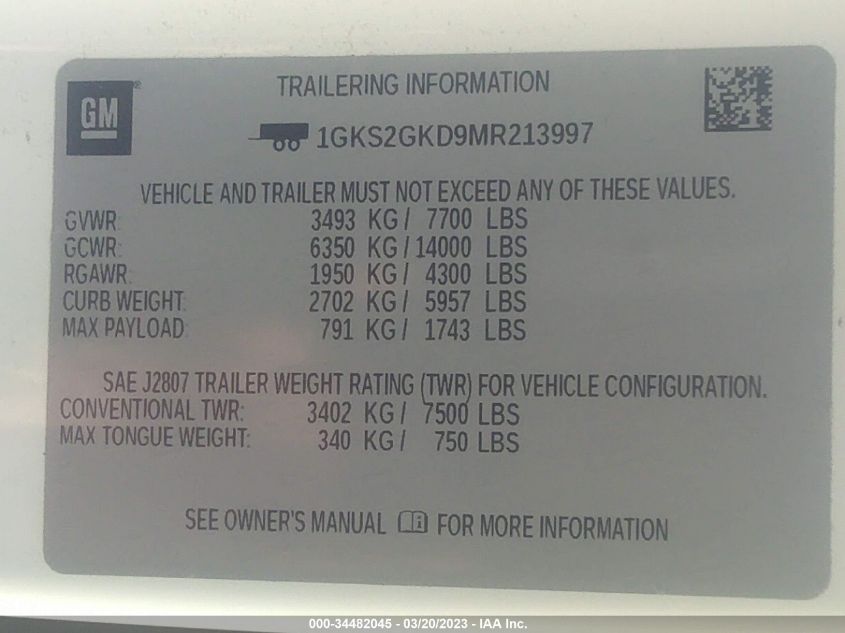 2021 GMC YUKON XL SLT 1GKS2GKD9MR213997