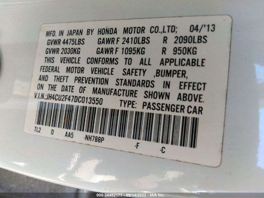 2013 ACURA TSX JH4CU2F47DC013550