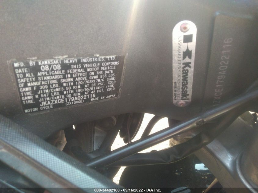 2009 KAWASAKI ZX1000 E JKAZXCE179A022116