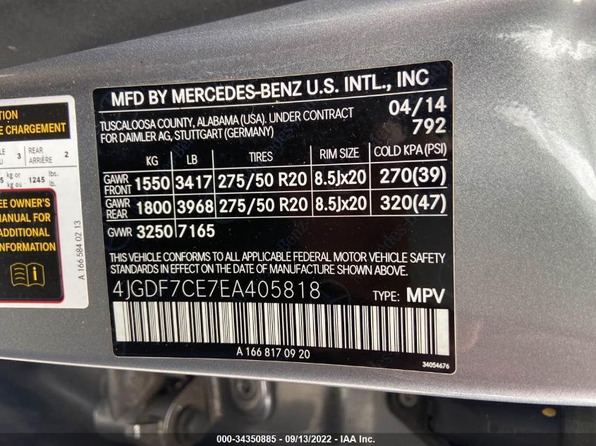 2014 MERCEDES-BENZ GL-CLASS GL 450 4JGDF7CE7EA405818