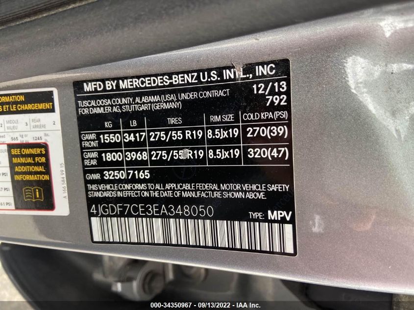 2014 MERCEDES-BENZ GL-CLASS GL 450 4JGDF7CE3EA348050