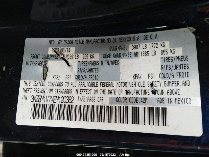 2014 MAZDA 3 3MZEBM1V7XEM12038