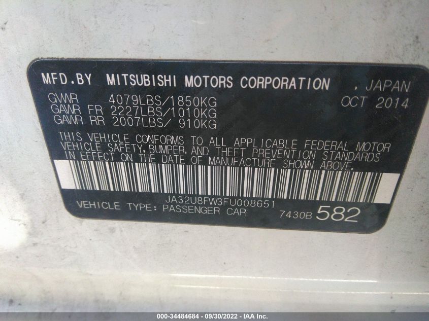 2015 MITSUBISHI LANCER GT JA32U8FW3FU008651