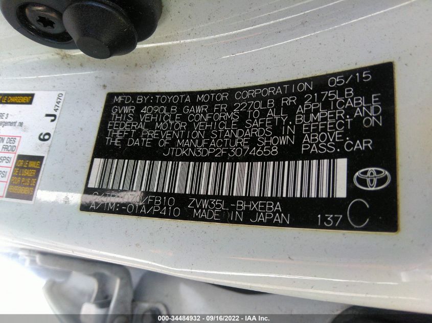 2015 TOYOTA PRIUS PLUG-IN JTDKN3DP2F3074658
