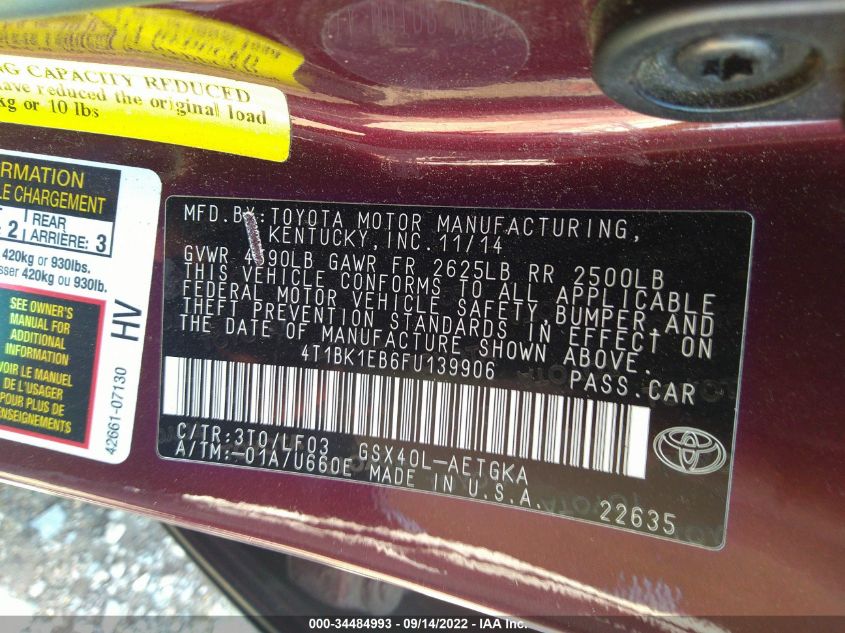 2015 TOYOTA AVALON XLE 4T1BK1EB6FU139906