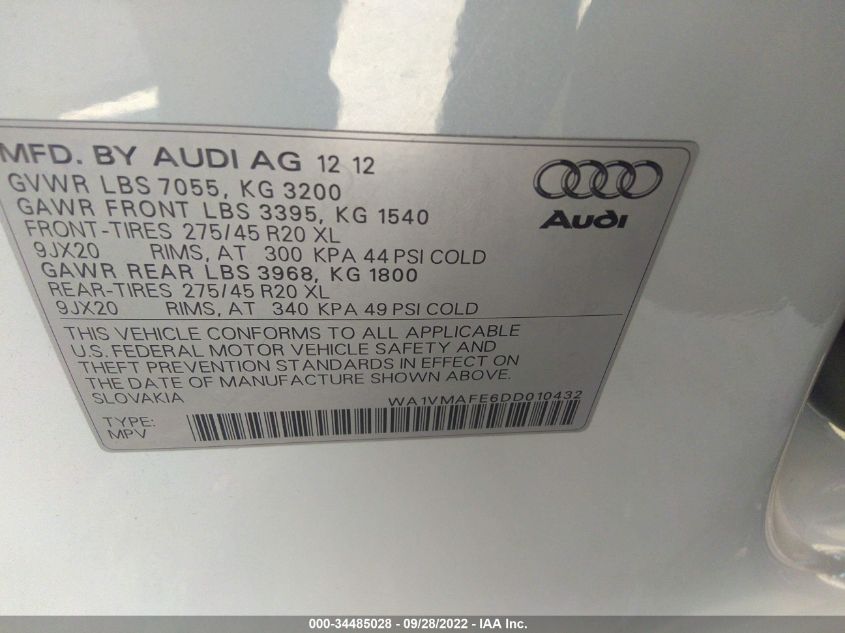 2013 AUDI Q7 3.0L TDI PRESTIGE WA1VMAFE6DD010432
