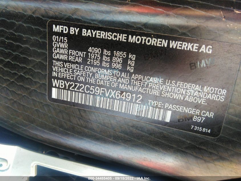 2015 BMW I8 WBY2Z2C59FVX64912