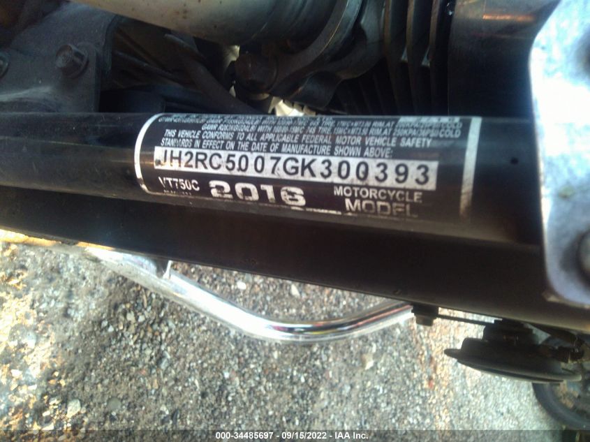 2016 HONDA VT750 C JH2RC5007GK300393