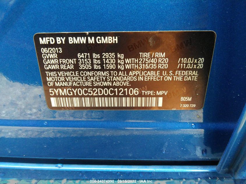 2013 BMW X5 M 5YMGY0C52D0C12106