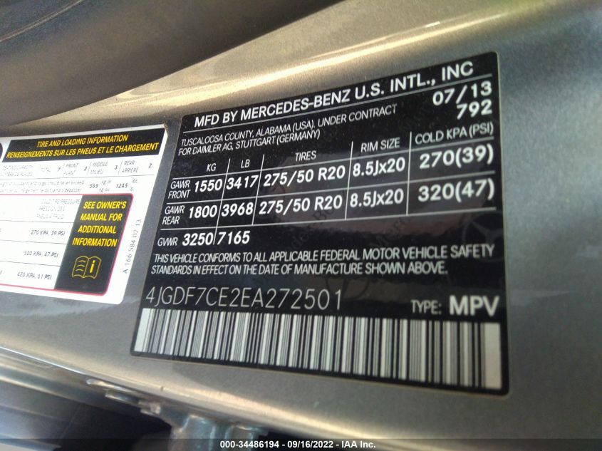 2014 MERCEDES-BENZ GL-CLASS GL 450 4JGDF7CE2EA272501