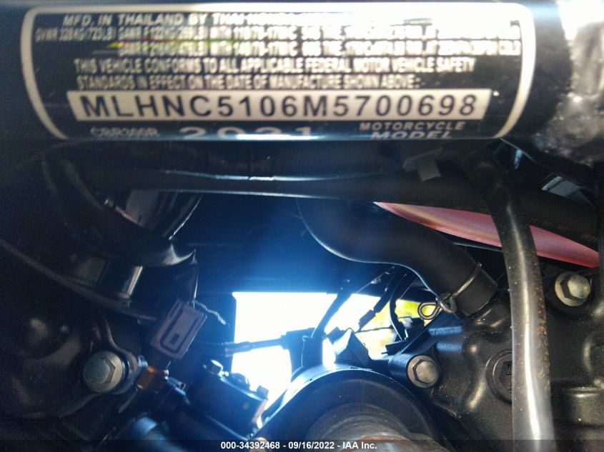 2021 HONDA CBR300 R MLHNC5106M5700698