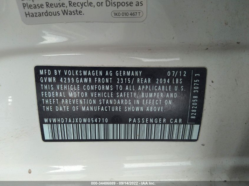 2013 VOLKSWAGEN GTI AUTOBAHN WVWHD7AJXDW054710
