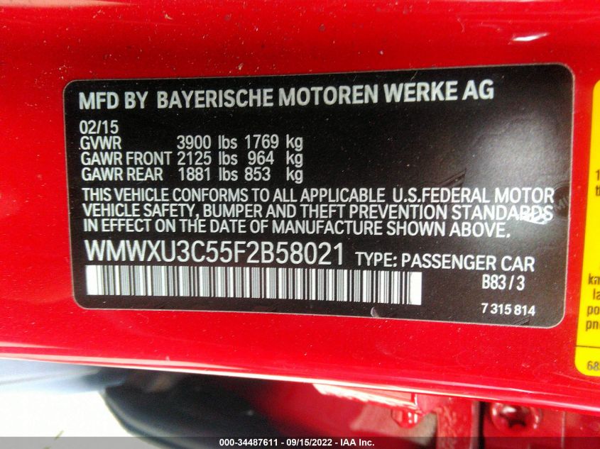 2015 MINI COOPER HARDTOP 4 DOOR S WMWXU3C55F2B58021