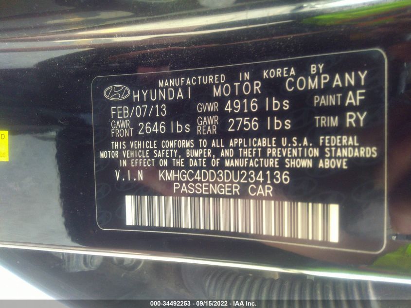 2013 HYUNDAI GENESIS 3.8L KMHGC4DD3DU234136