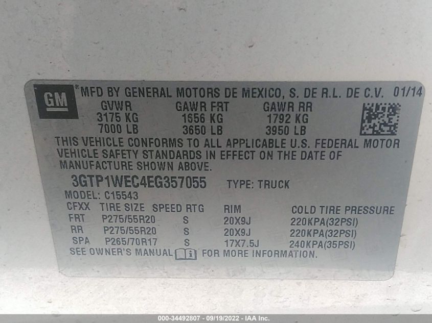 2014 GMC SIERRA 1500 DENALI 3GTP1WEC4EG357055