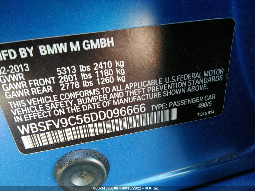 2013 BMW M5 WBSFV9C56DD096666