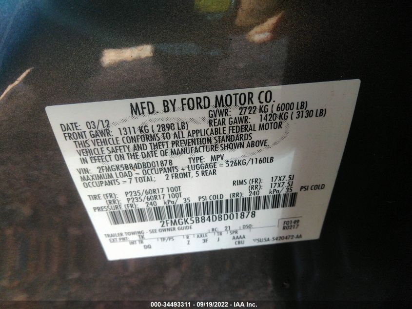 2013 FORD FLEX SE 2FMGK5B84DBD01878