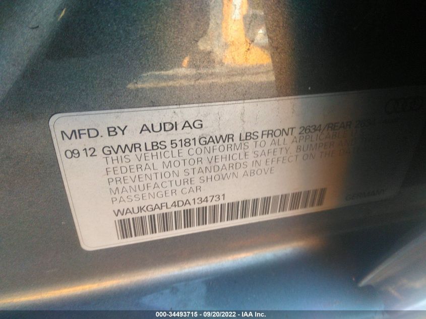 2013 AUDI S4 PRESTIGE WAUKGAFL4DA134731