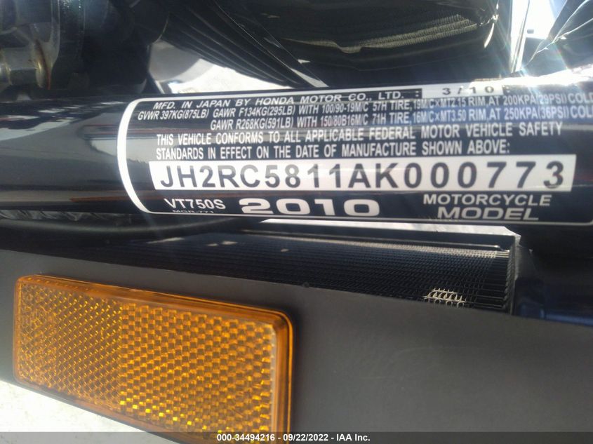 2010 HONDA VT750 S JH2RC5811AK000773
