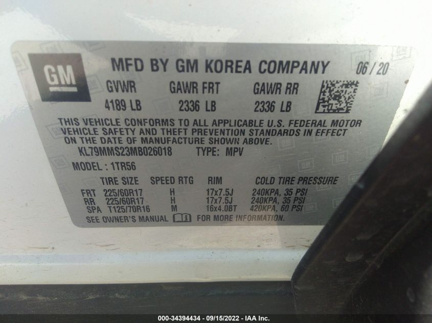 2021 CHEVROLET TRAILBLAZER LS - KL79MMS23MB026018